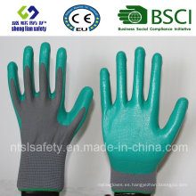 Escudo de poliéster con guantes de trabajo revestidos con nitrilo (SL-N103)